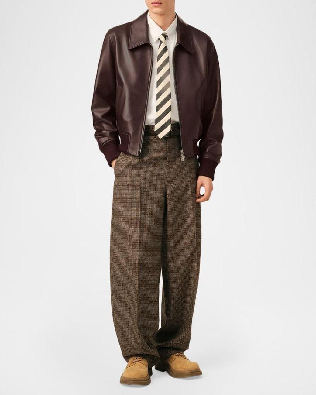 AMI Brown Apos;S Point-Collar Leather Bomber Jacket for men