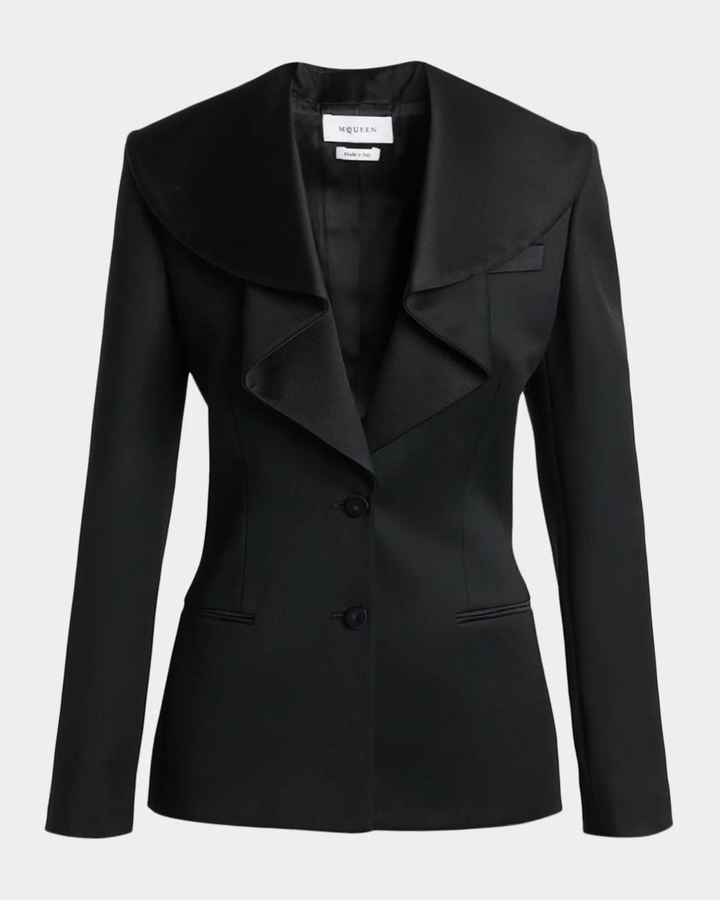 McQueen Black Draped Satin Lapel Single-Breasted Jacket