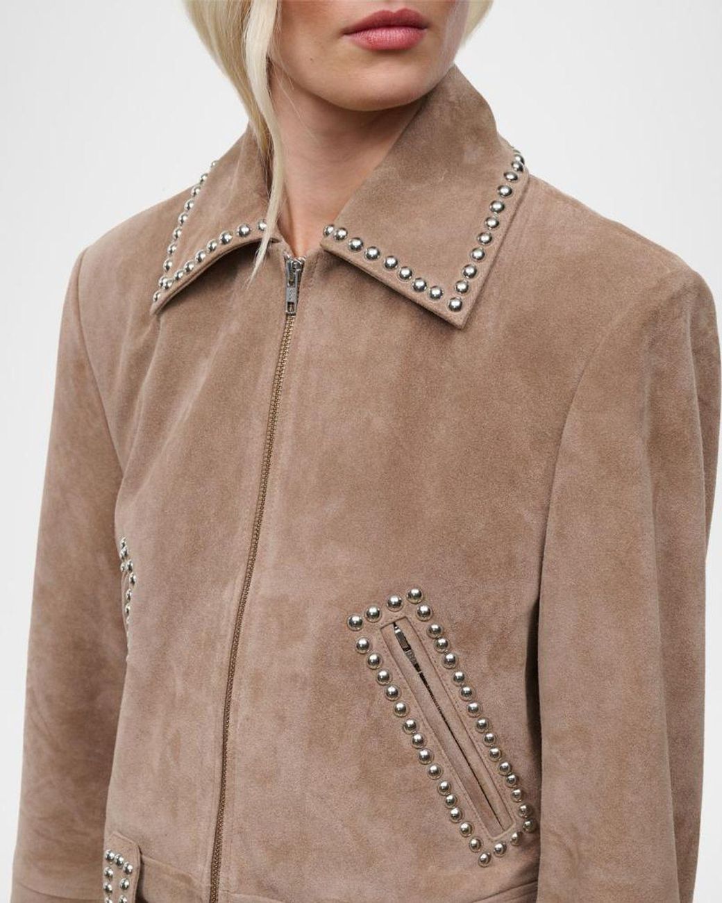 Staud Natural Hugo Studded Suede Jacket