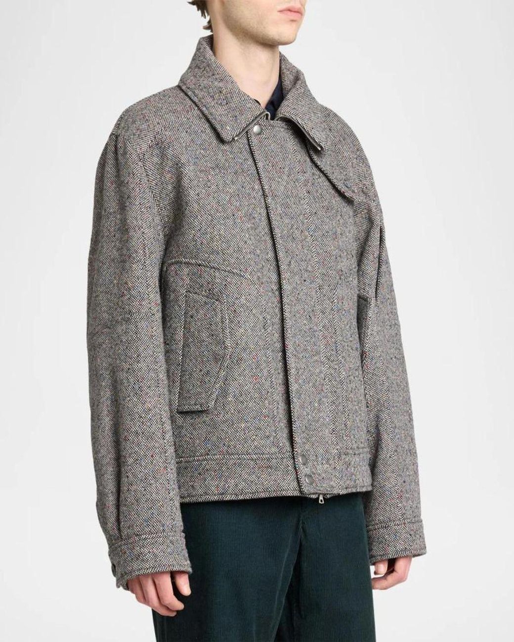 Dries Van Noten Gray Apos;S Tweed Wool Full-Zip Jacket for men