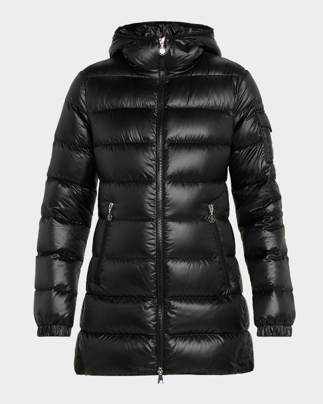 Moncler Black Glements Hooded Mid-Length Down Jacket