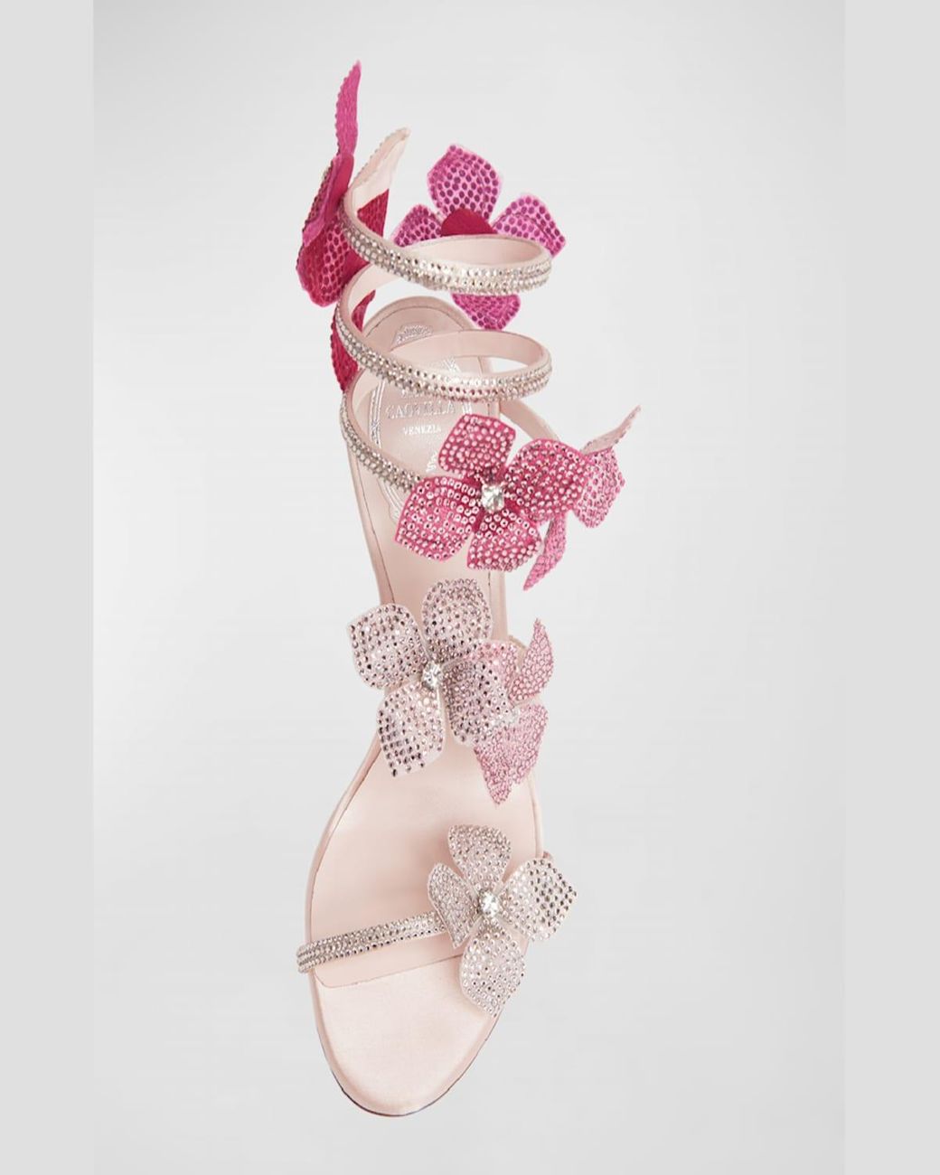 Rene Caovilla Floraine Crystal Flowers Ankle-Wrap Sandals in