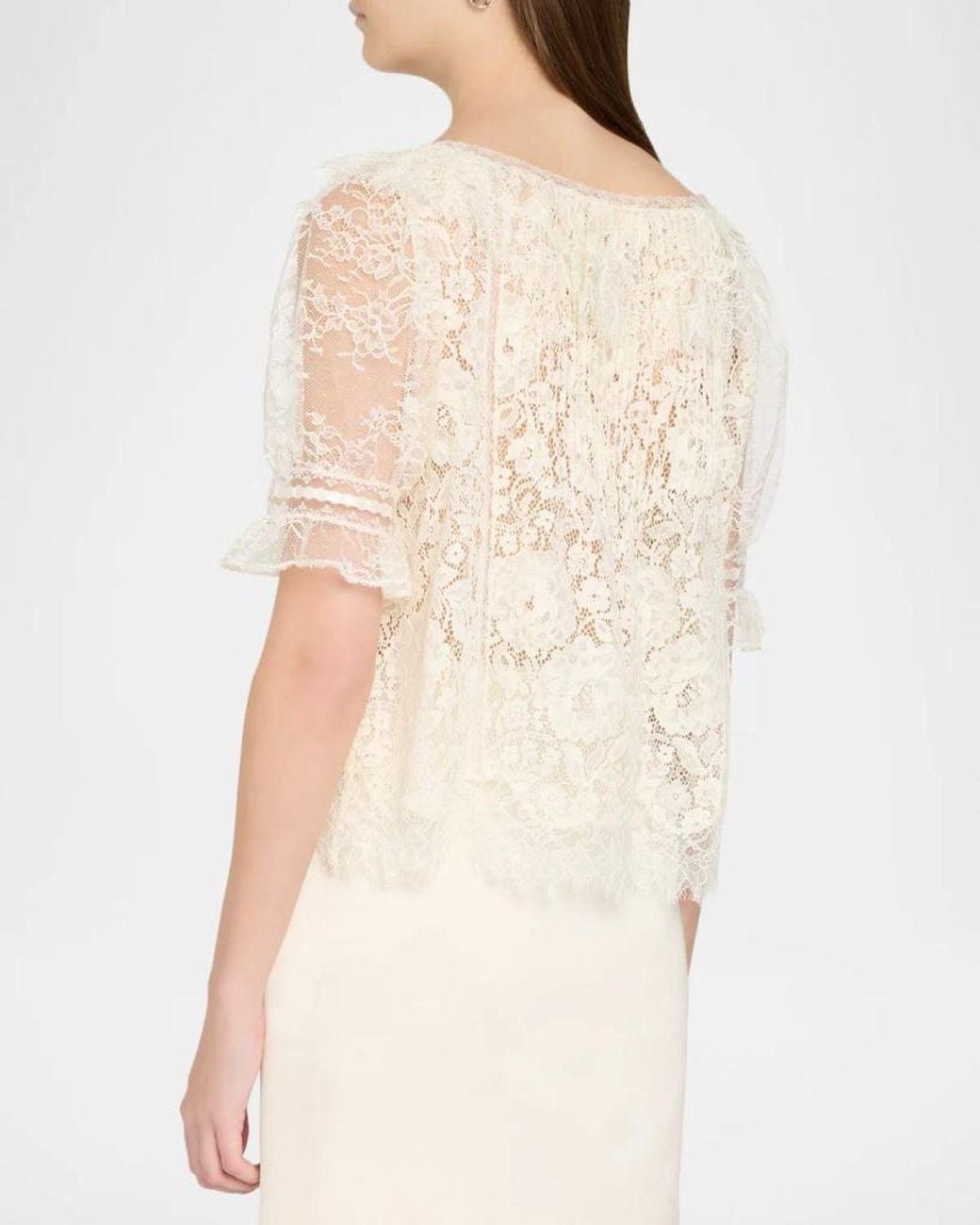 LoveShackFancy Natural Kaylin Lace Button-Front Top