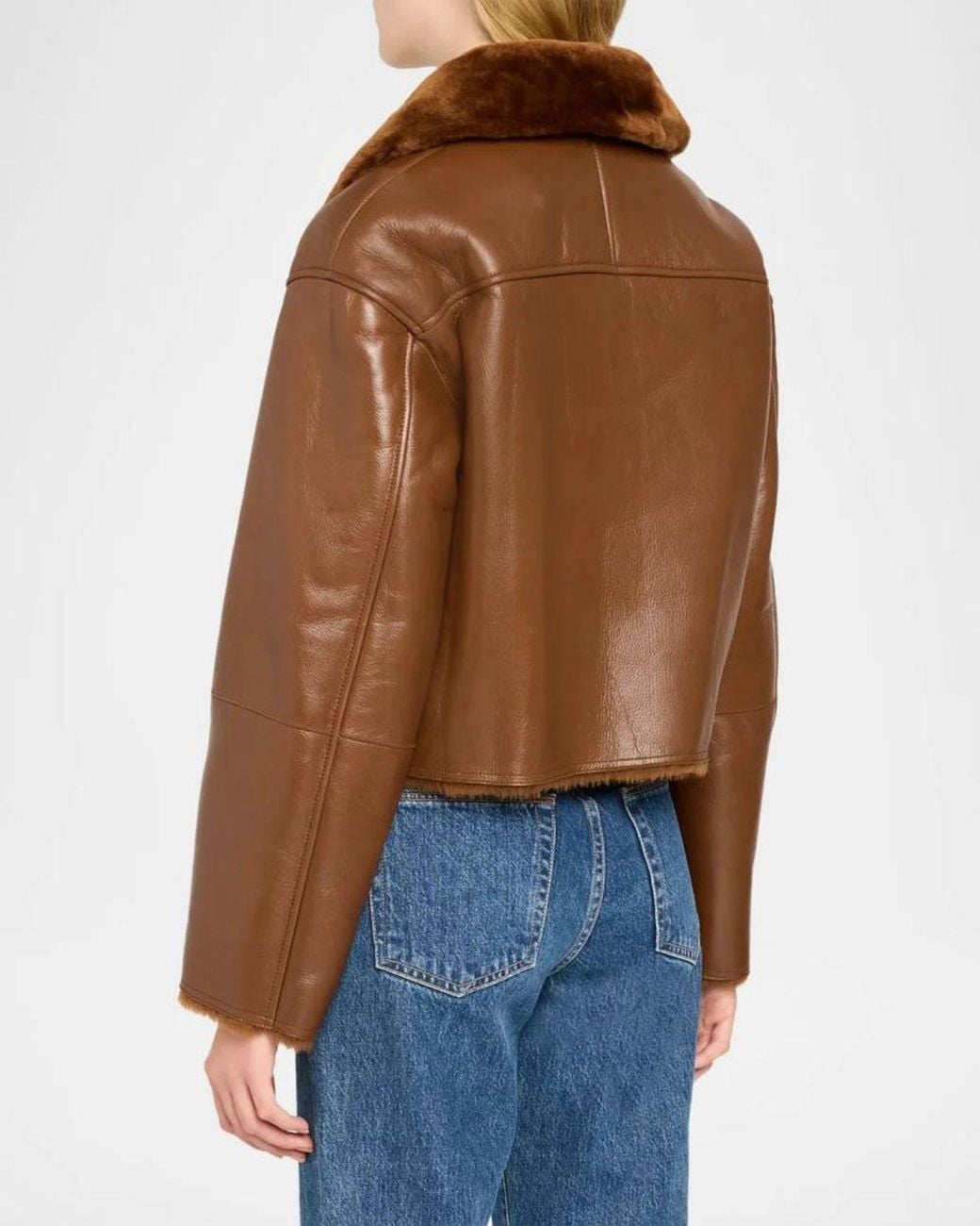 Theory Brown Crop Shearling Jacket