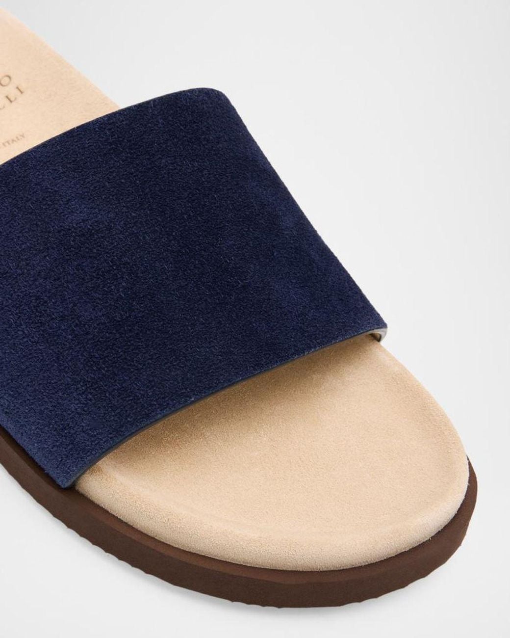 Brunello Cucinelli Blue Apos;S Suede Slides for men