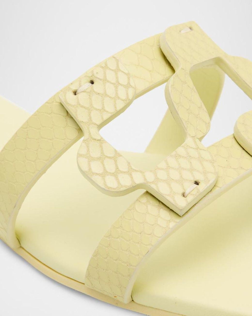 Jonathan Simkhai Metallic Monogram Snake-Embossed Leather Flat Slide Sandals