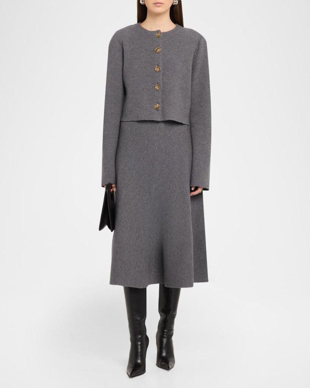 Brandon Maxwell Gray Ryder Wool Knit Crop Jacket