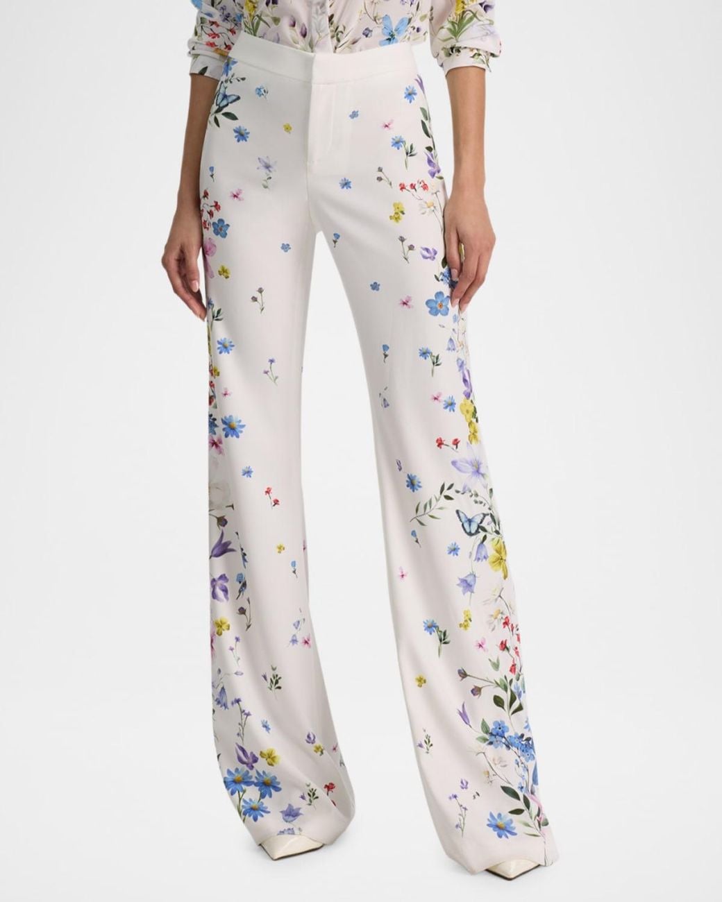 Alice + Olivia White Ilan Pleated-Sleeve Blouse