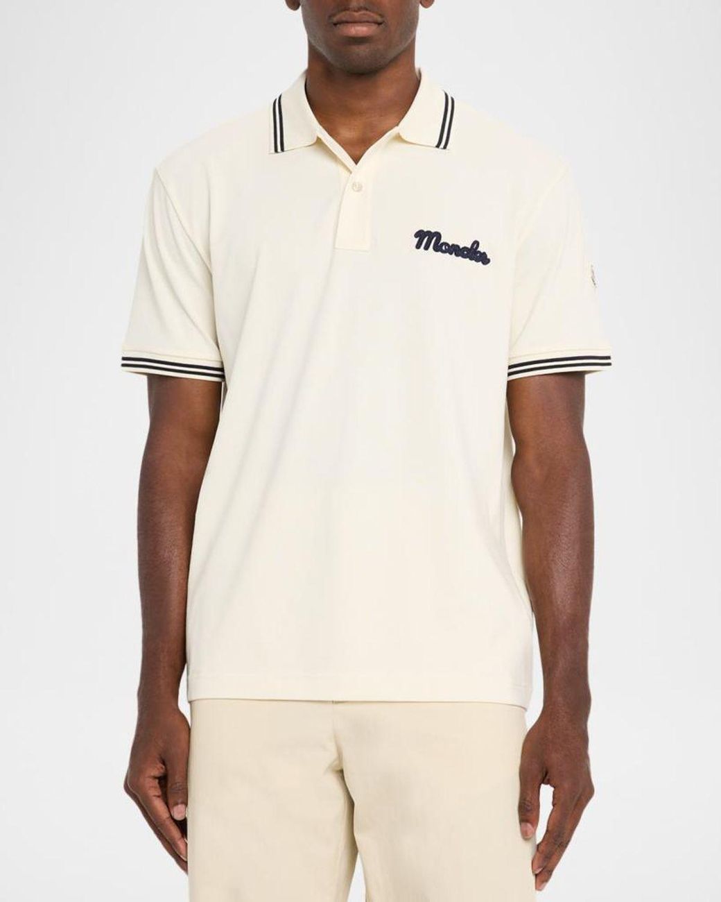 Moncler Natural Apos;S Logo Script Short Sleeve Polo for men