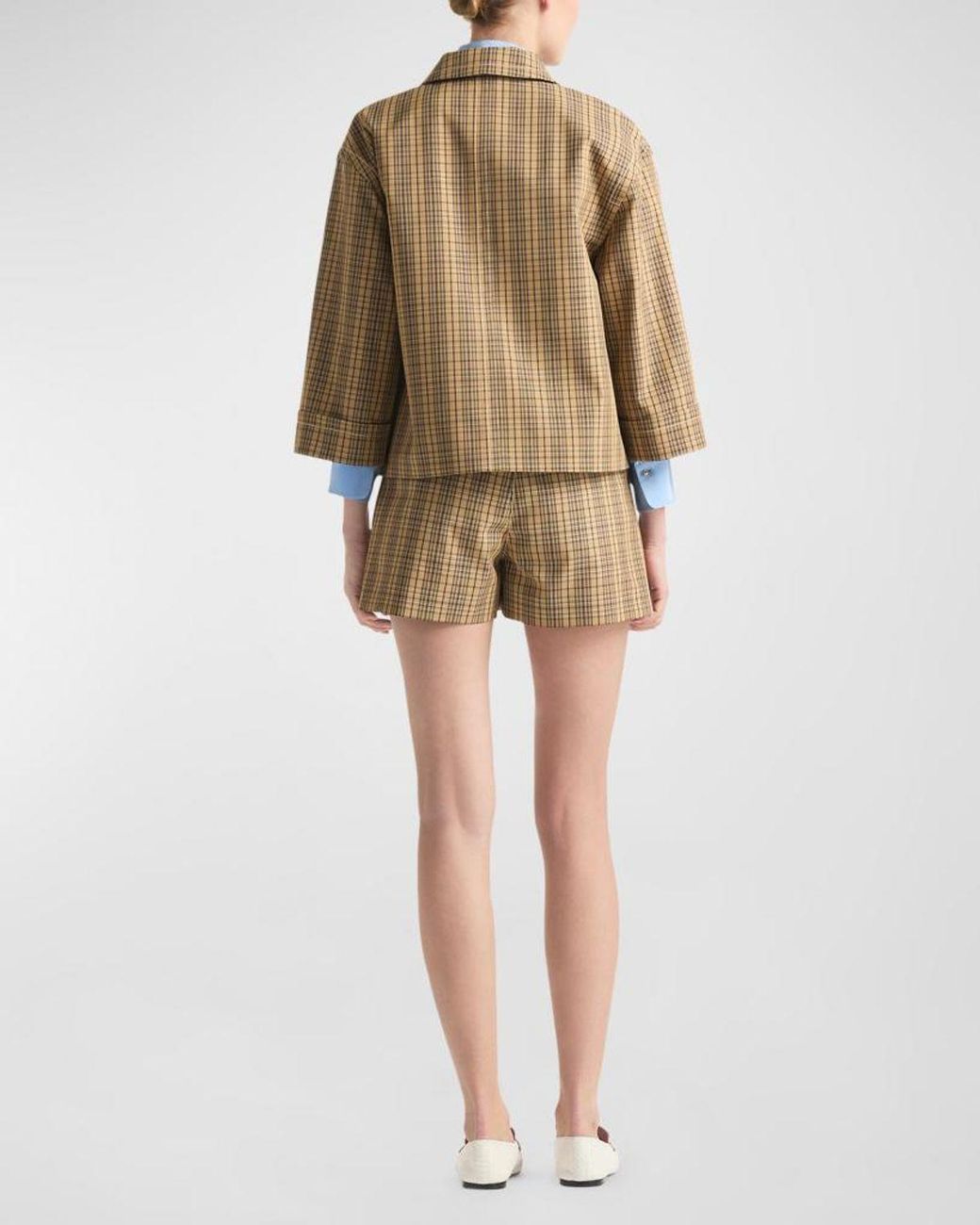 St. John Natural Plaid Collared Technical Jacket