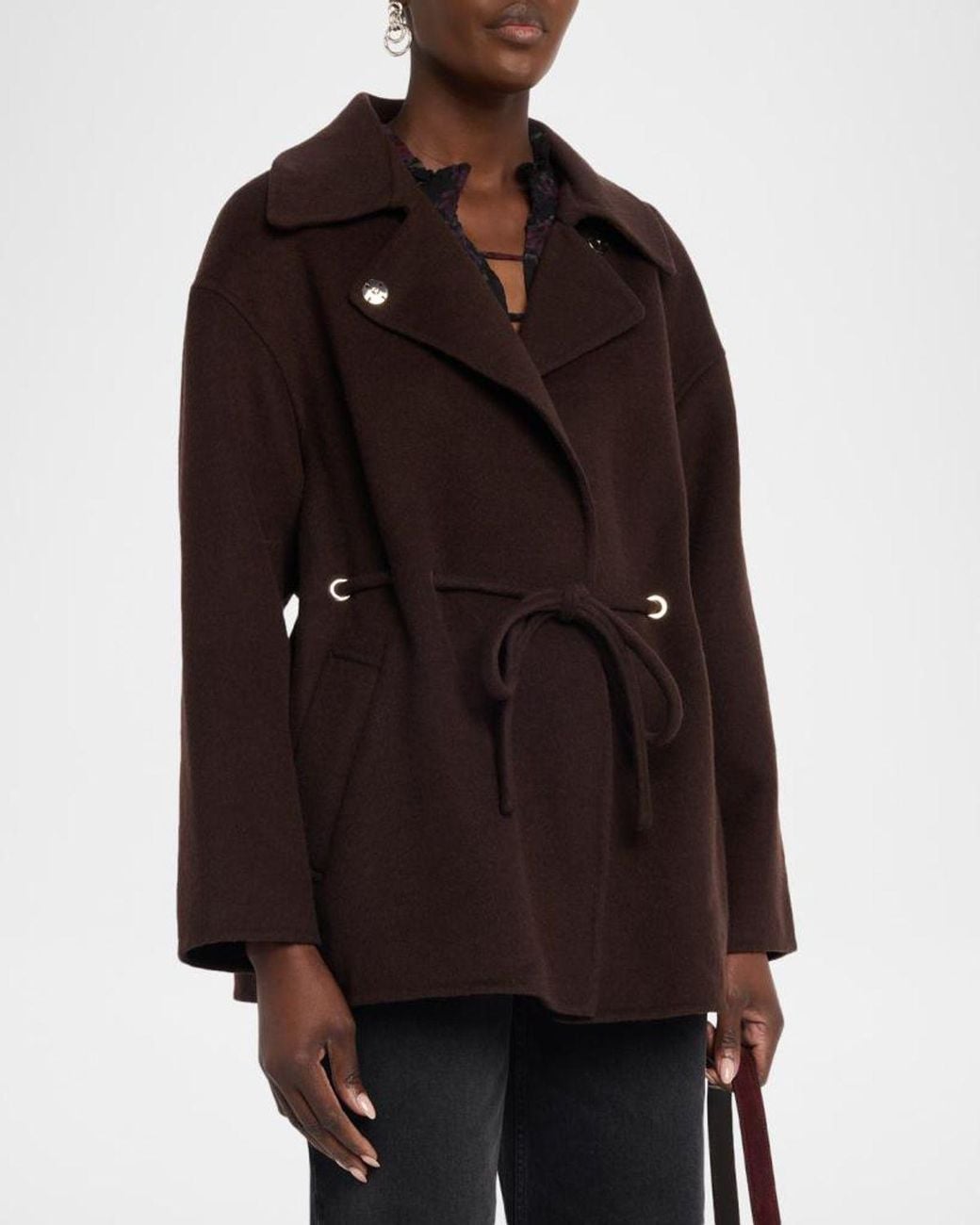 Ba&sh Purple Kam Wool-Blend Wrap Coat