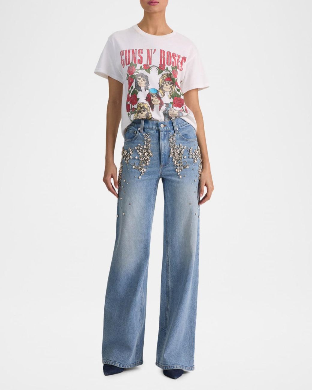 Alice + Olivia Chic Embellished Wide-Leg Jeans in Blue | Lyst
