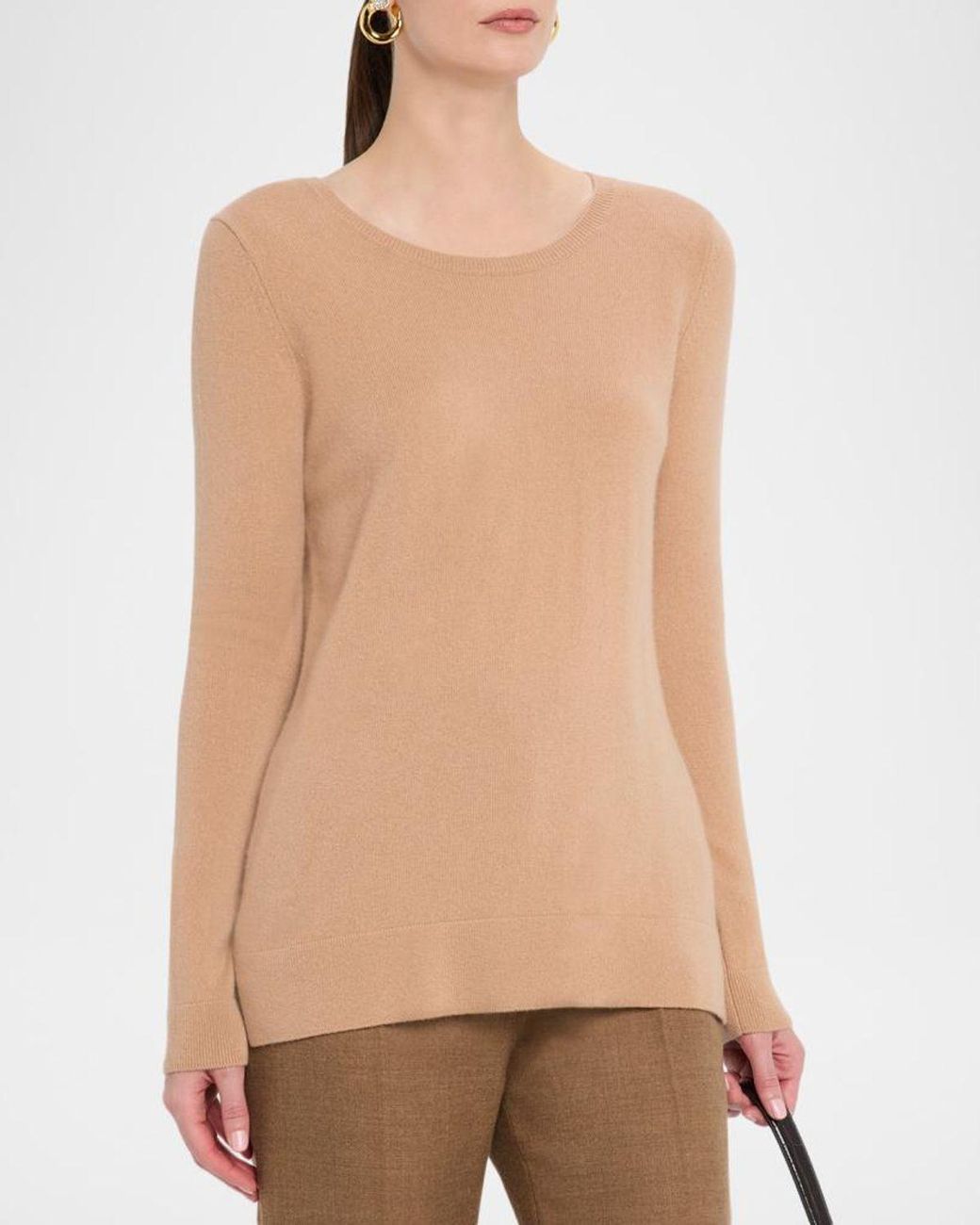 Neiman Marcus Natural Cashmere Basic Crewneck Top