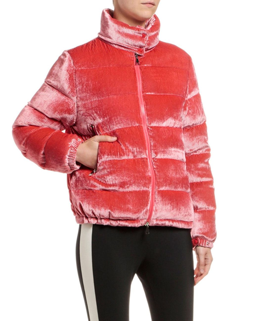 moncler cercis cropped velvet puffer coat