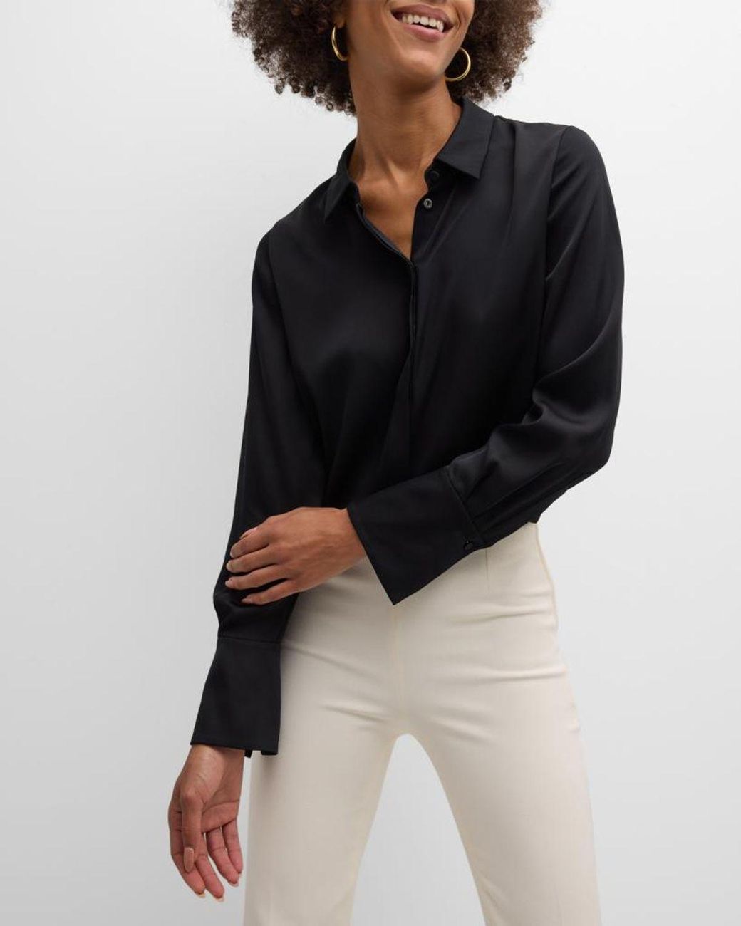 Kobi Halperin Black Larissa Split-Cuff Button-Down Blouse