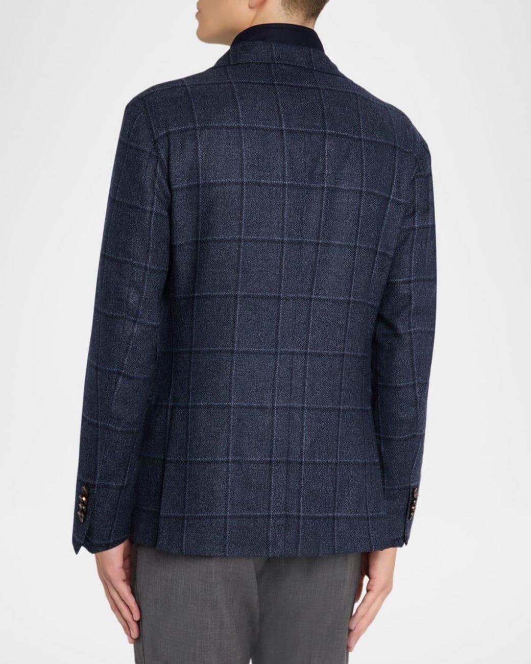 Neiman Marcus Blue Apos;S Windowpane Wool And Silk Sport Coat With Zip Vest for men
