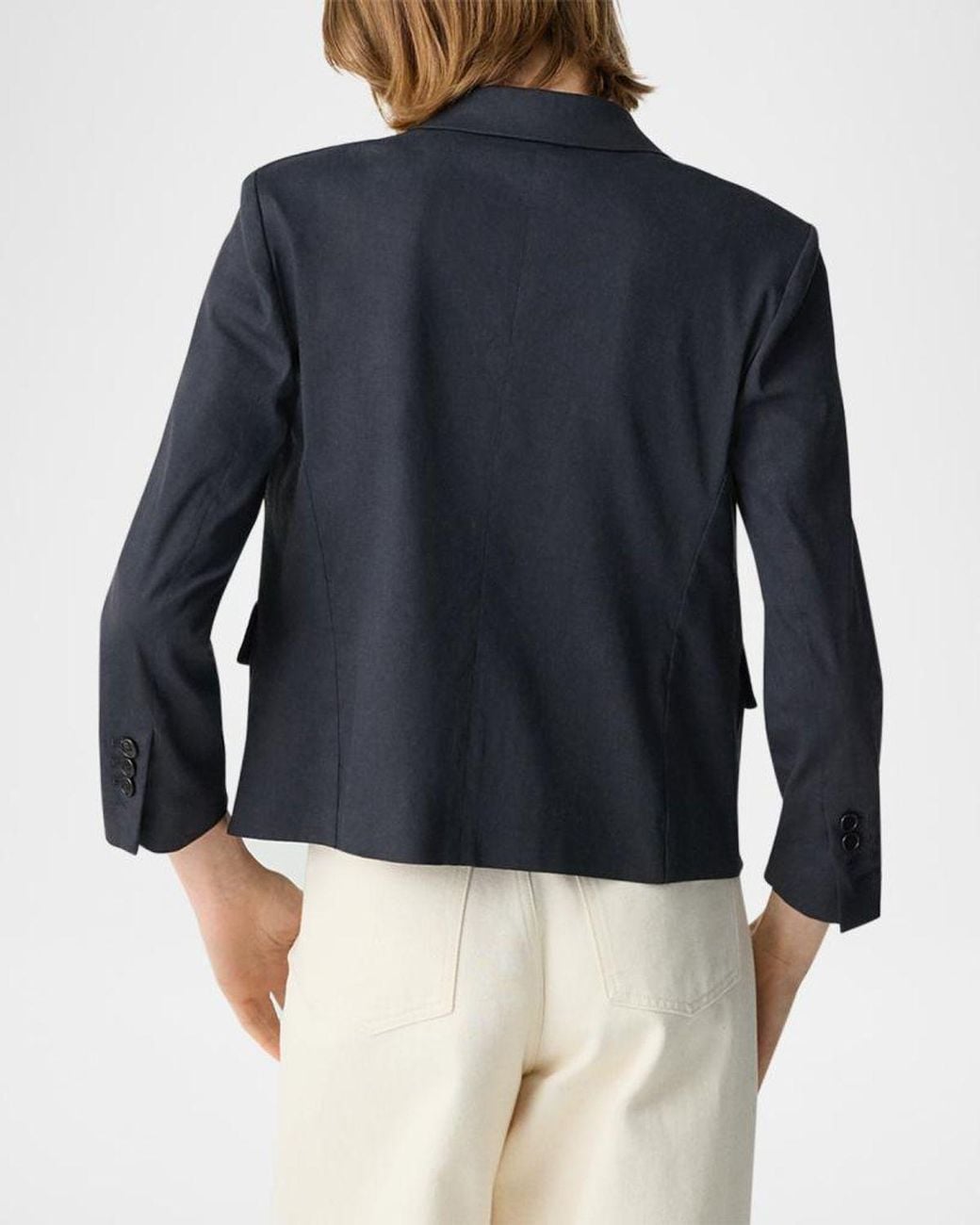 Theory Blue Shrunken Crunch Linen Jacket