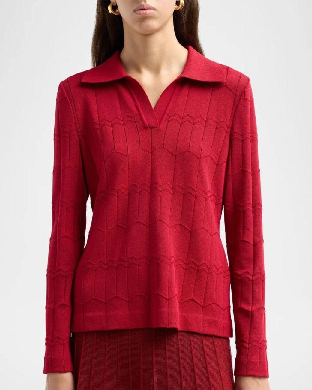 Misook Red Geometric Tunic