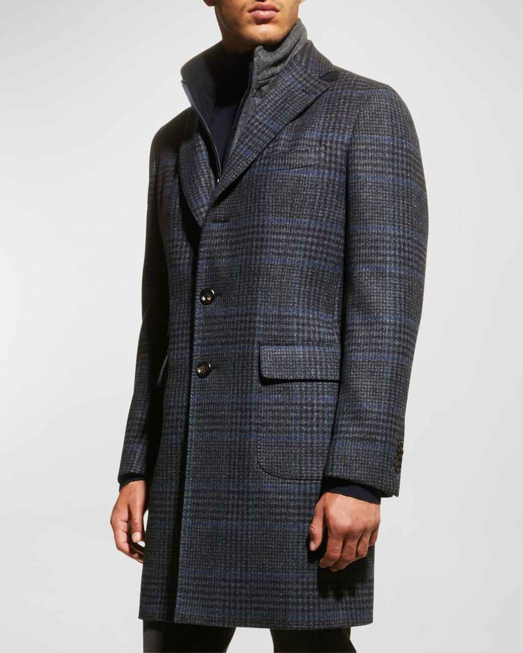 Neiman Marcus Plaid Topcoat W/ Flannel Bib in Gray for Men | Lyst