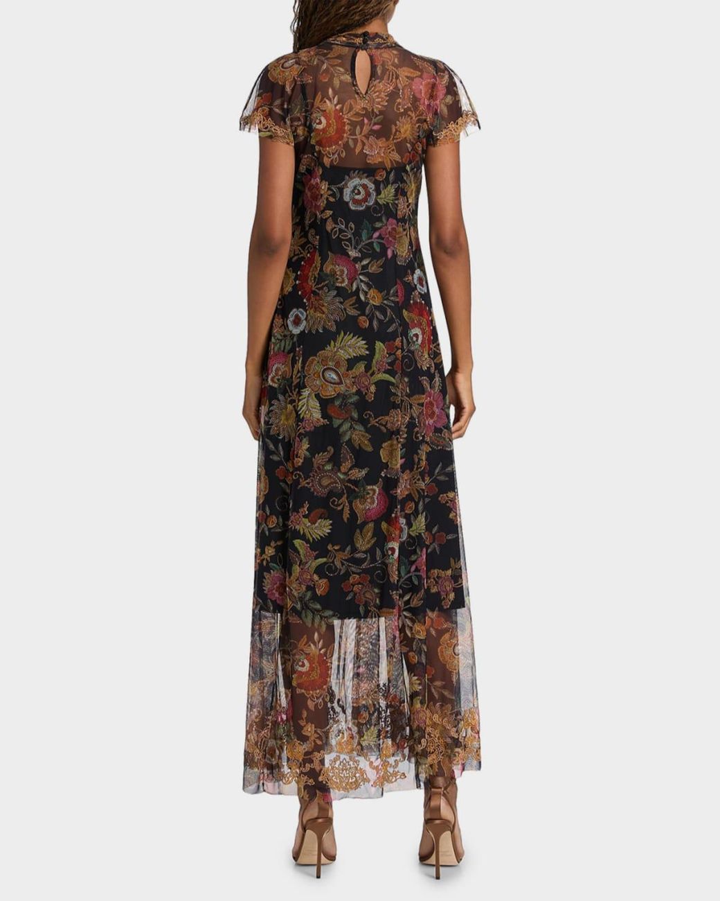 Johnny Was Kaimarie Embroidered Floral-Print Mesh Maxi Dress | Lyst