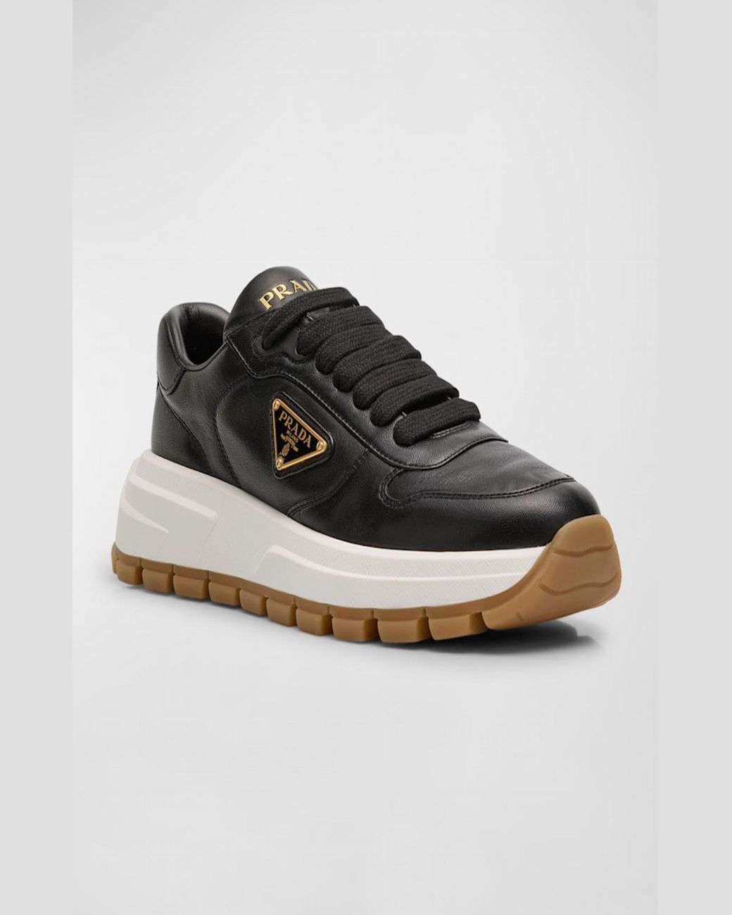 Prada Leather Logo Runner Sneakers in Black Lyst