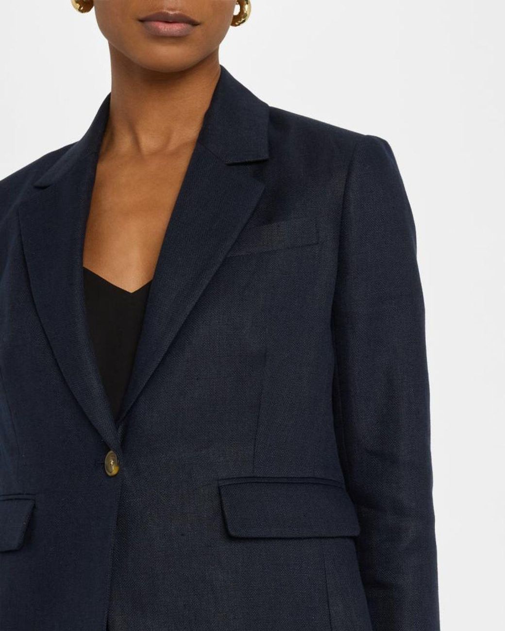 Argent Blue Single-Button Basketweave Linen Blazer