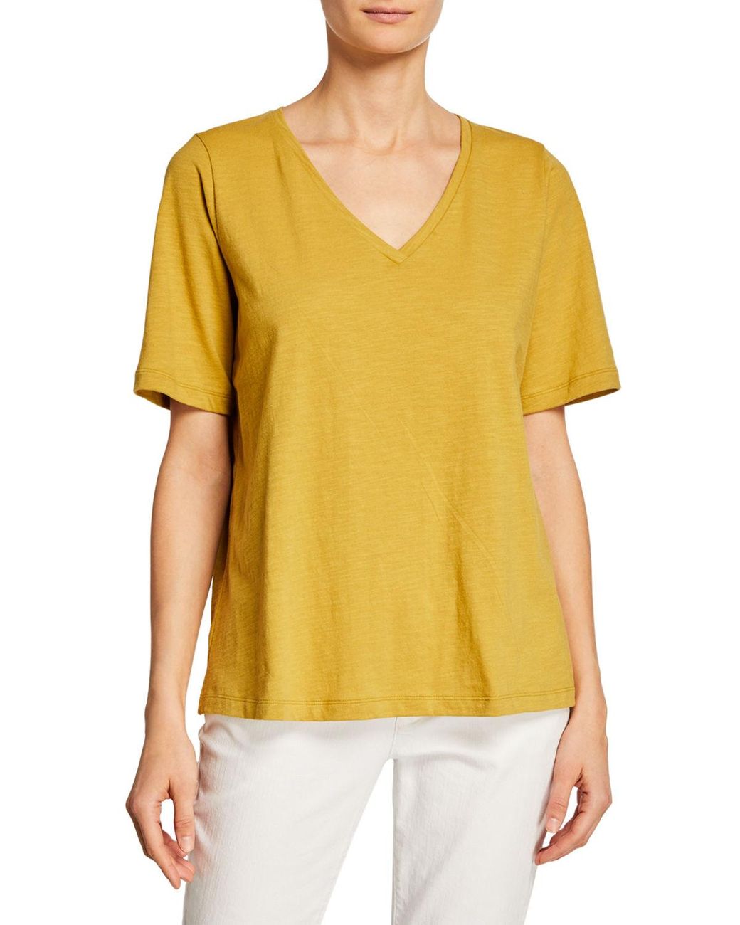Eileen Fisher River Organic Cotton Jersey V Neck Short Sleeve Tee XS New