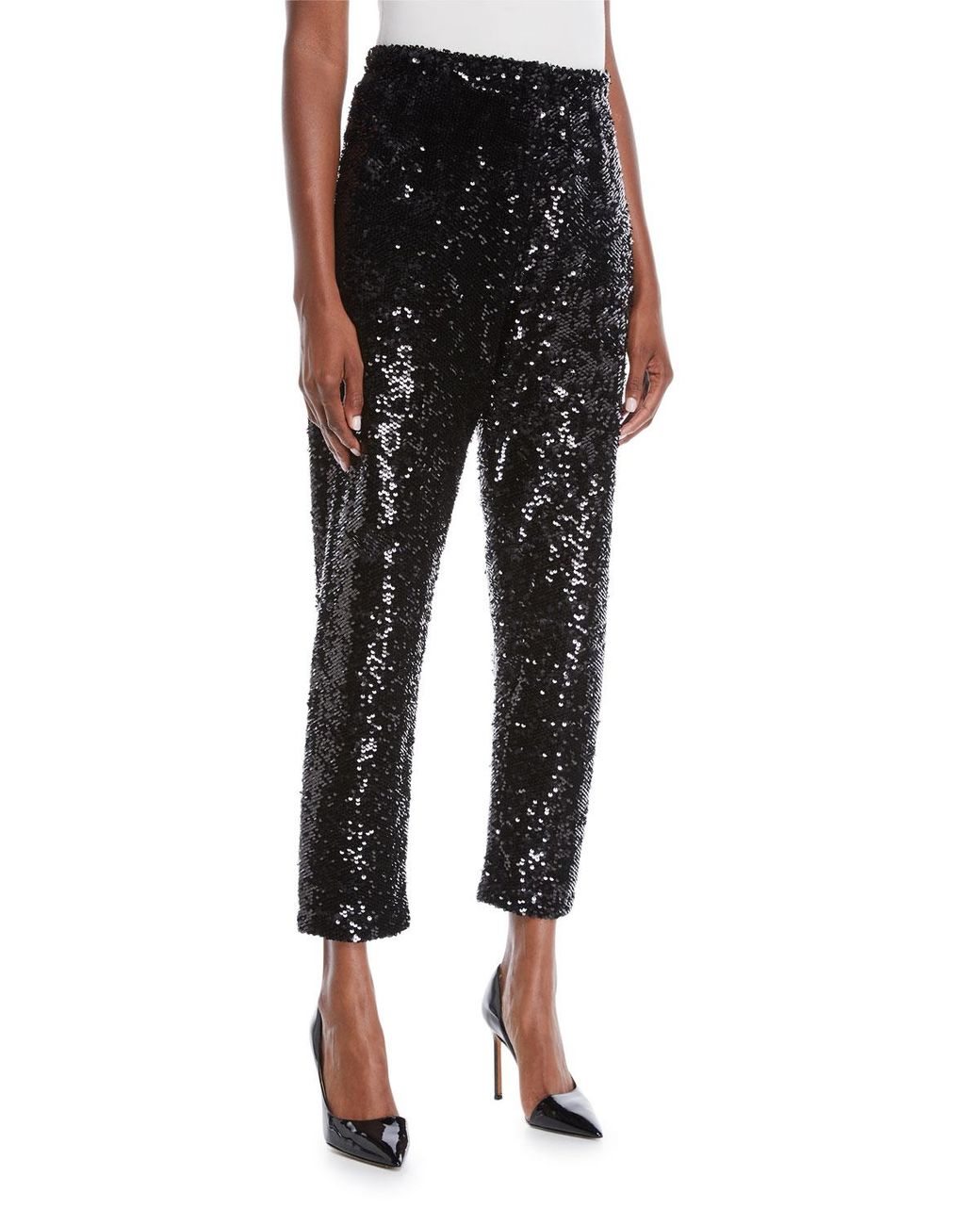 Joan Vass Synthetic Petite Sequined Slim Ankle Pants in Black - Save 50 ...