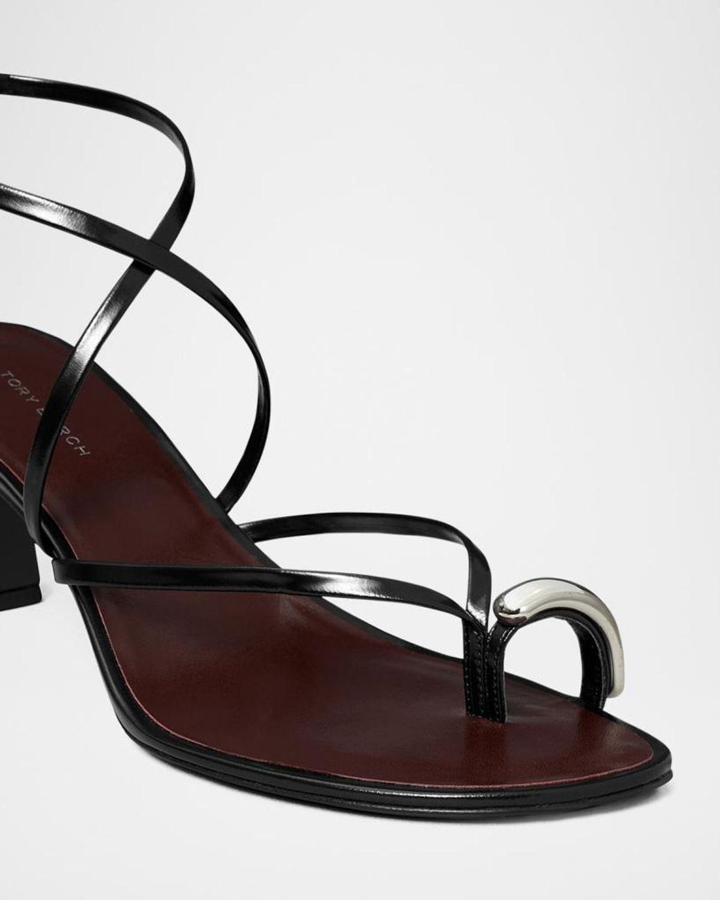 Tory Burch Black Pierced Multi-Strap Heeled Sandal