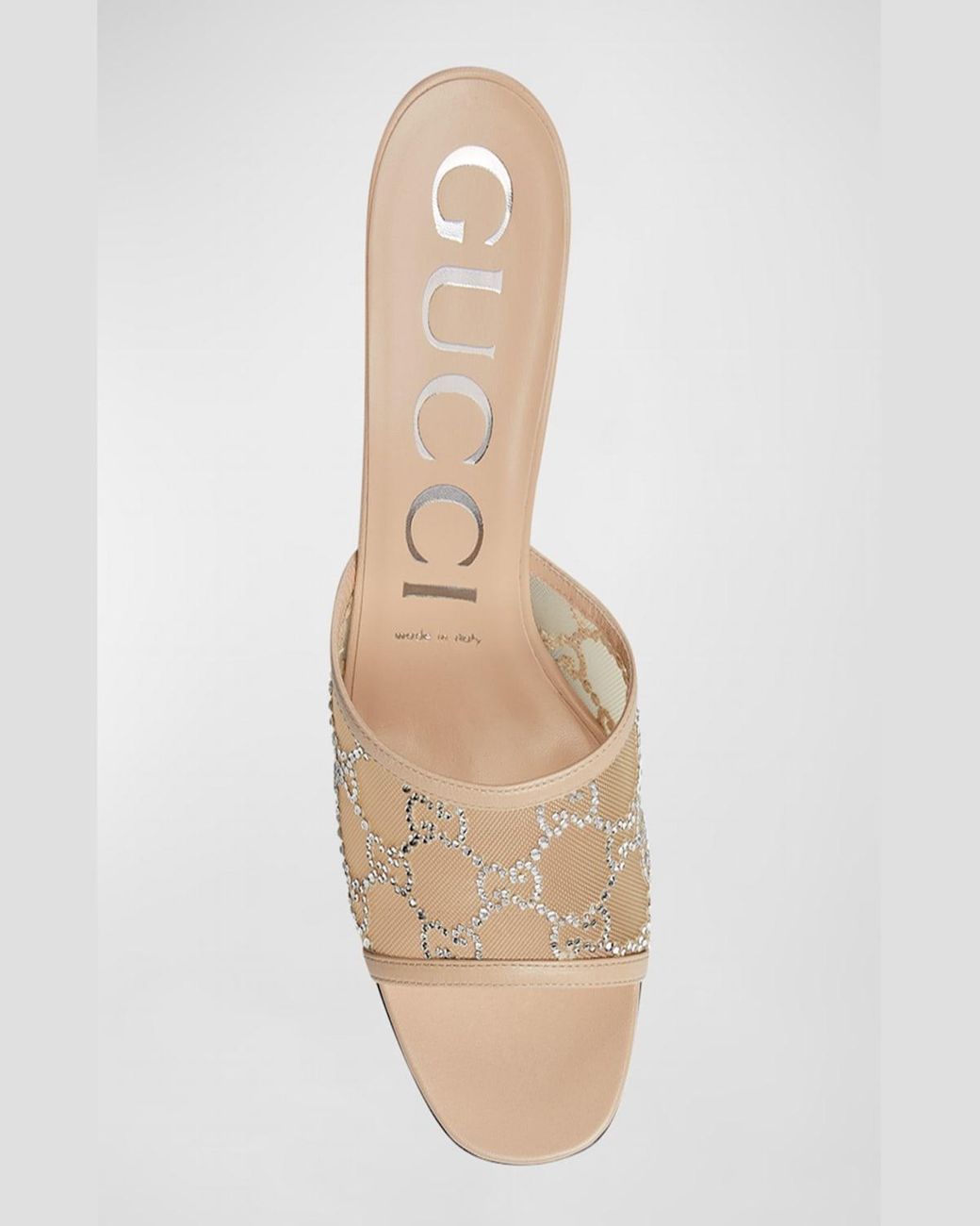 Gucci Demi Rhinestone Mesh Mule Sandals in White | Lyst