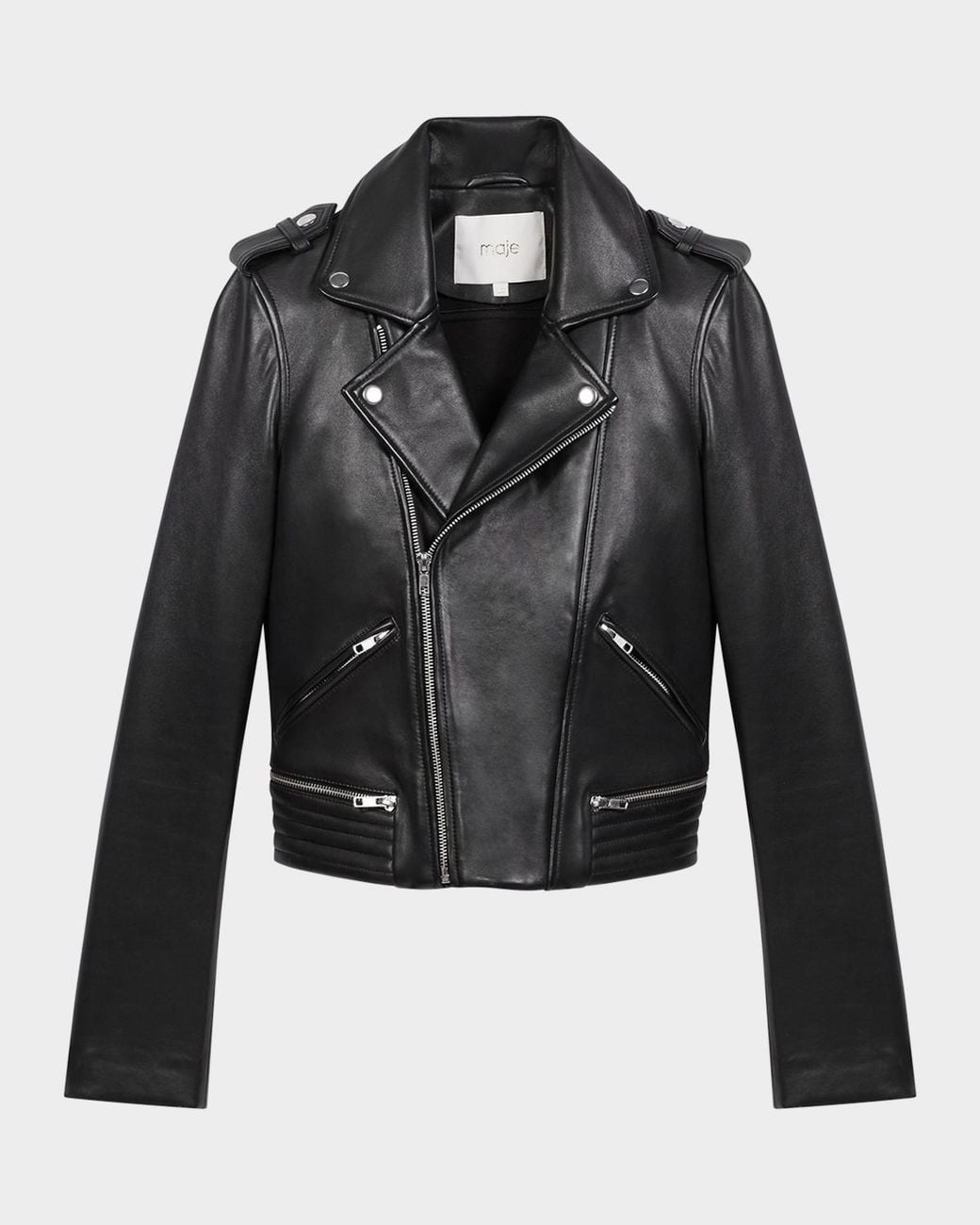Maje Black Basaltm Leather Biker Jacket