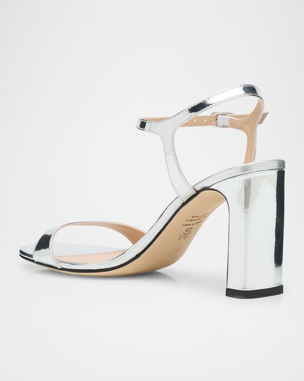 Stuart Weitzman White Babette Metallic Ankle-Strap Sandals