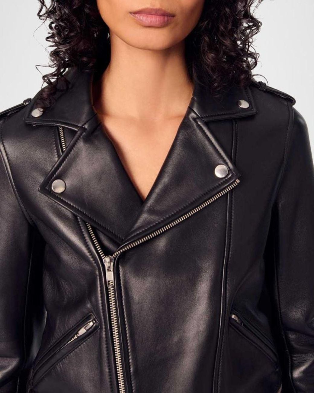 Maje Black Basaltm Leather Biker Jacket