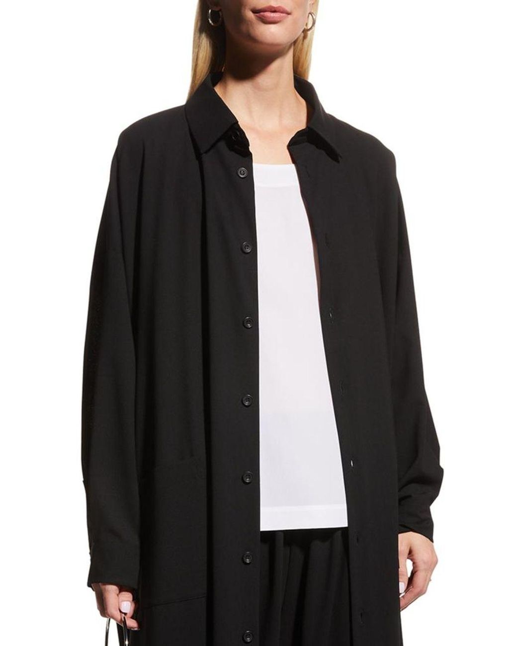 Eskandar White Lightweight Silk A-Line Shell