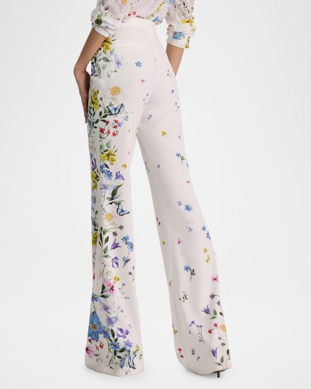 Alice + Olivia White Ilan Pleated-Sleeve Blouse