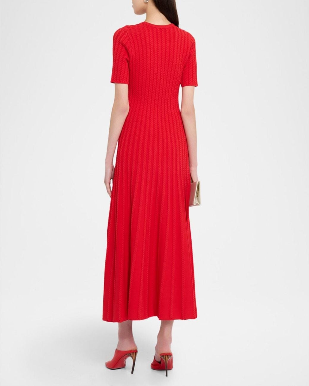 Jason Wu Red Cable-Knit Midi Sweater Dress