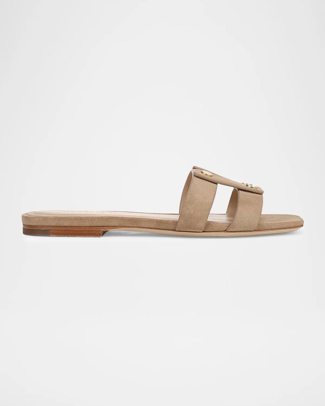 Veronica Beard White Via Suede Flat Slide Sandals