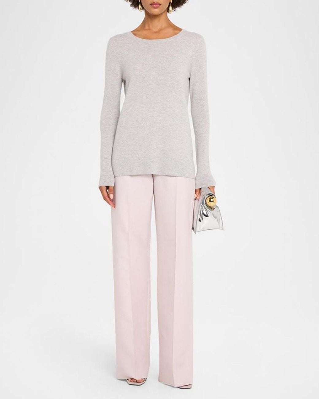 Neiman Marcus Pink Cashmere Basic Crewneck Top