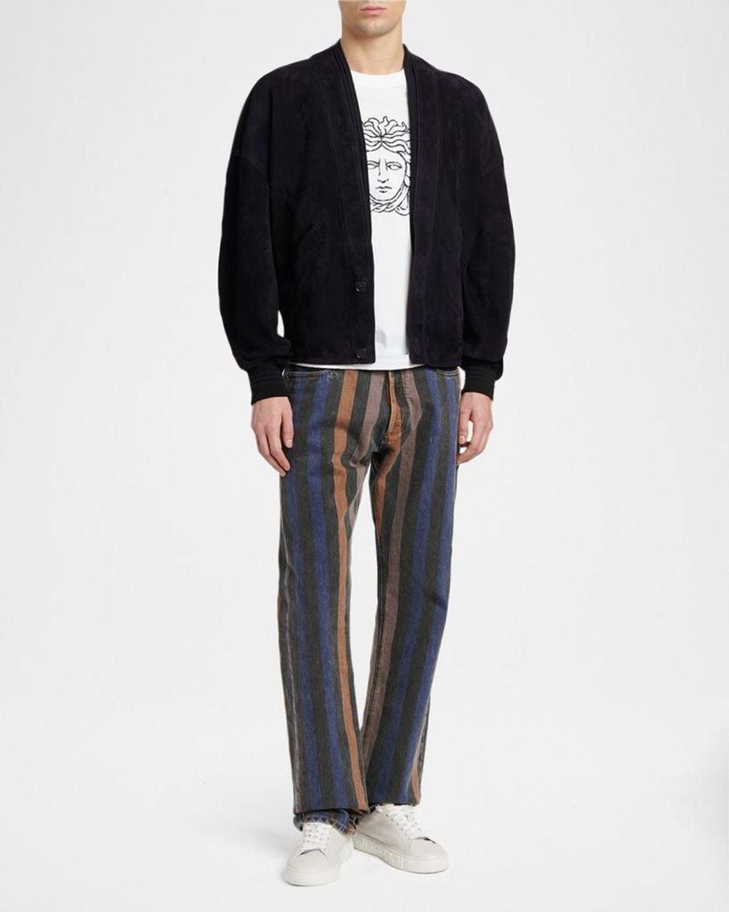 Versace Blue Apos;S V-Neck Leather Blouson for men