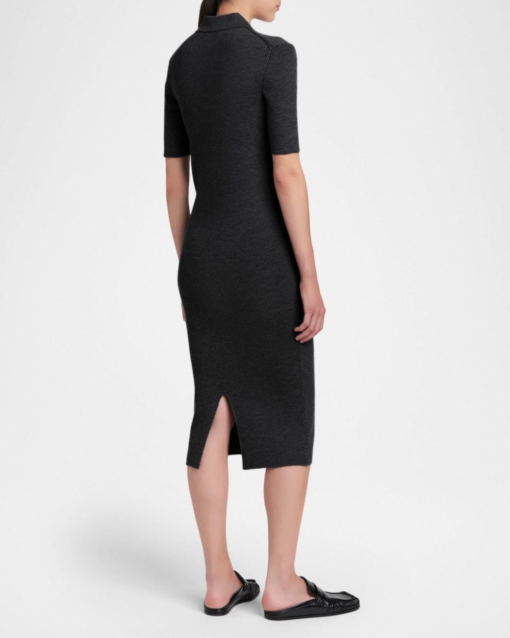 Jil Sander Black Short-Sleeve Rib Knit Midi Polo Dress