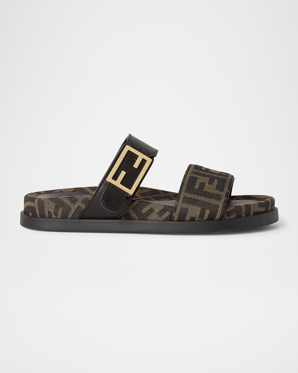 Fendi Black Ff Monogram Feel Slide Sandals