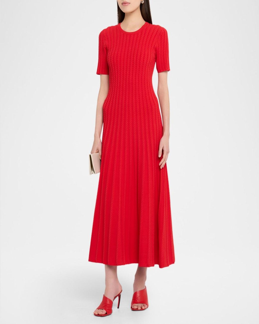 Jason Wu Red Cable-Knit Midi Sweater Dress