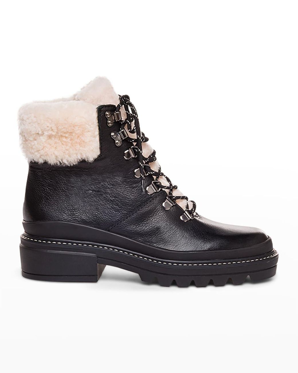 Bernardo Dash Leather Shearling Lace-up Boots in Black | Lyst