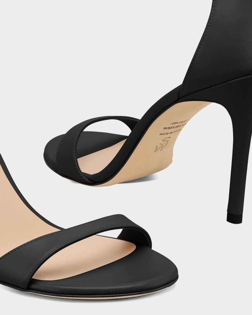 Stuart Weitzman Black 100Mm Nudist Ii Leather Ankle-Strap Sandals