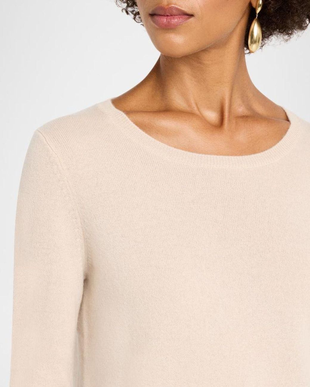 Neiman Marcus Natural Cashmere Basic Crewneck Top