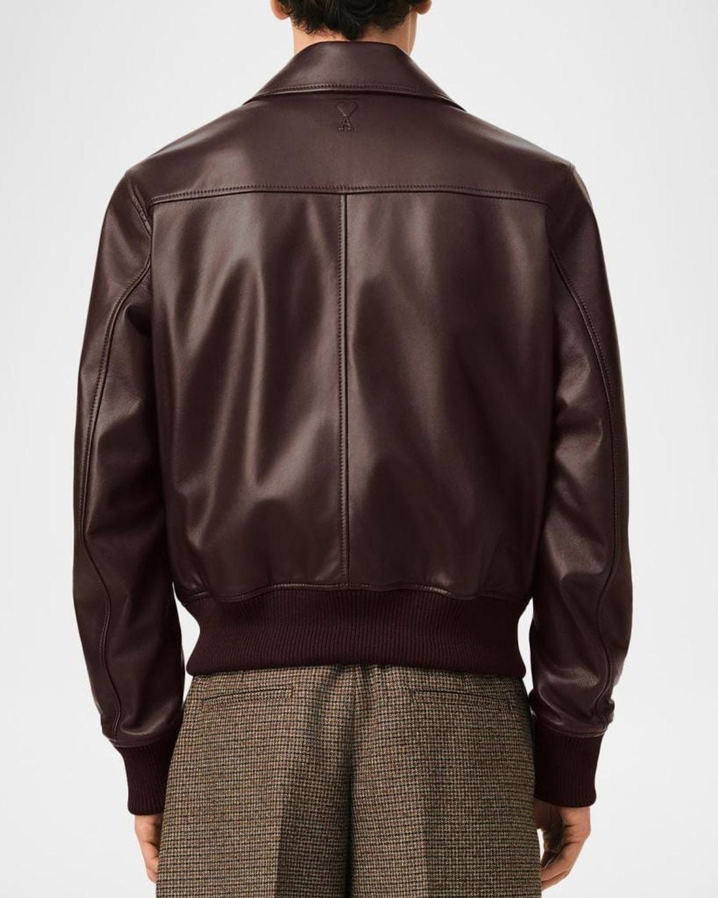 AMI Brown Apos;S Point-Collar Leather Bomber Jacket for men