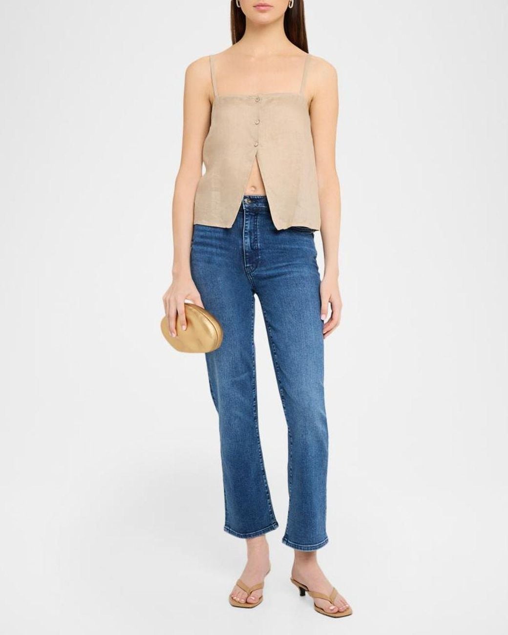 FRAME Natural The Linen Button Top
