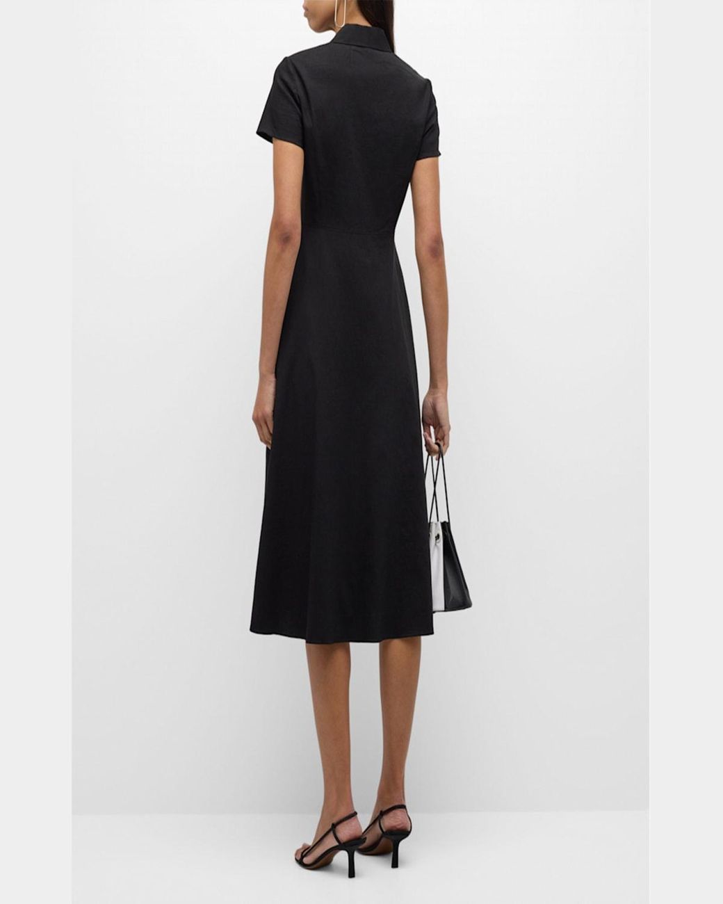 Theory Good Linen Short-Sleeve Button-Front Midi Shirt Dress