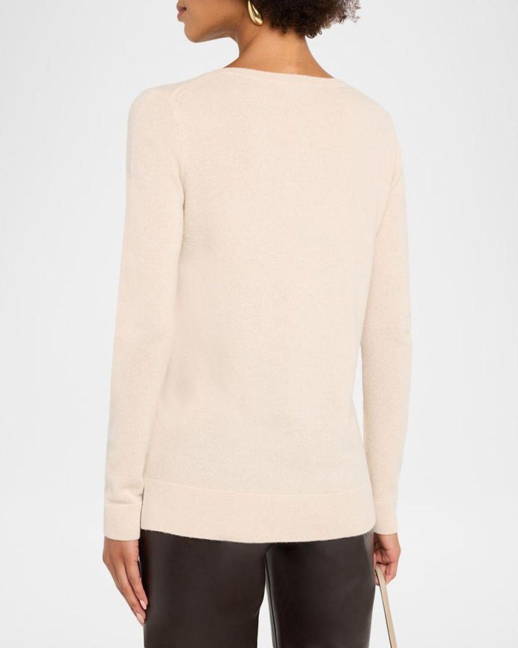 Neiman Marcus Natural Cashmere Basic Crewneck Top