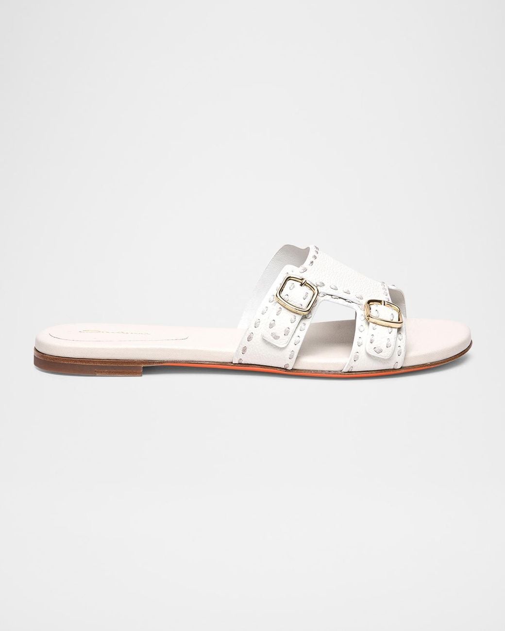 Santoni White Didi Double-Monk Flat Slide Sandals